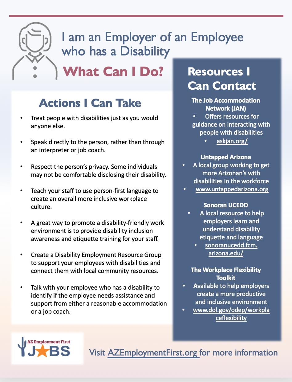 Flyer with resources and action steps for employers