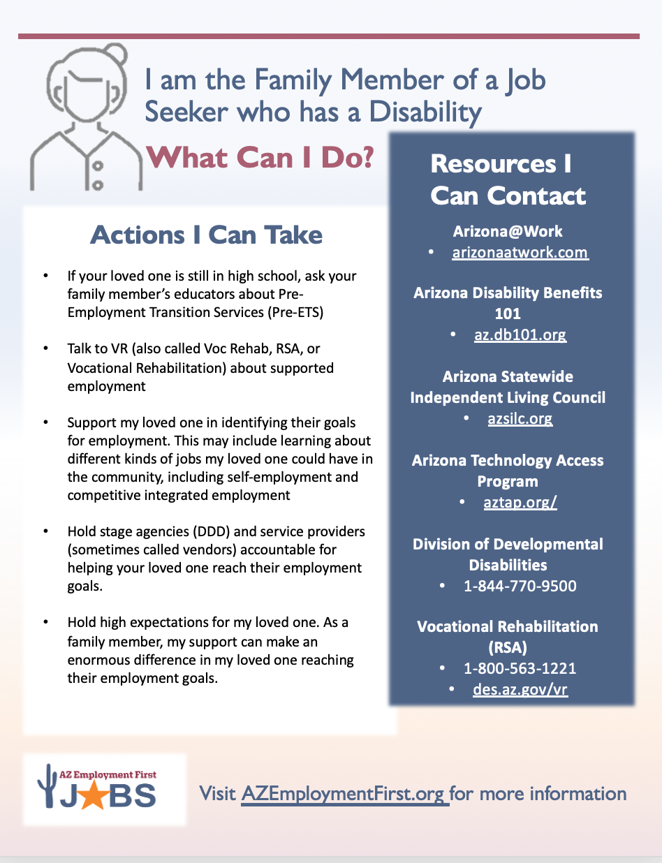 Flyer with resources and action steps for family members