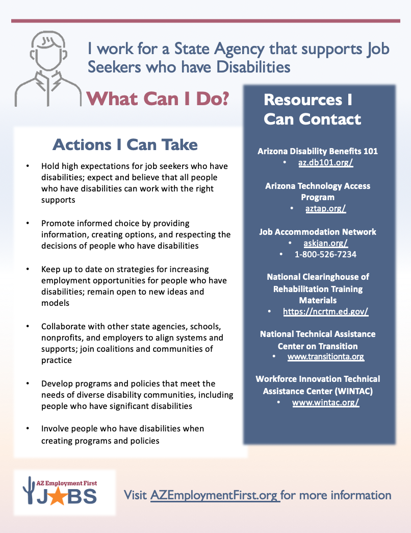 Flyer with resources and action steps for state agencies
