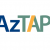 Stylized blue green and yellow letters reading AzTAP